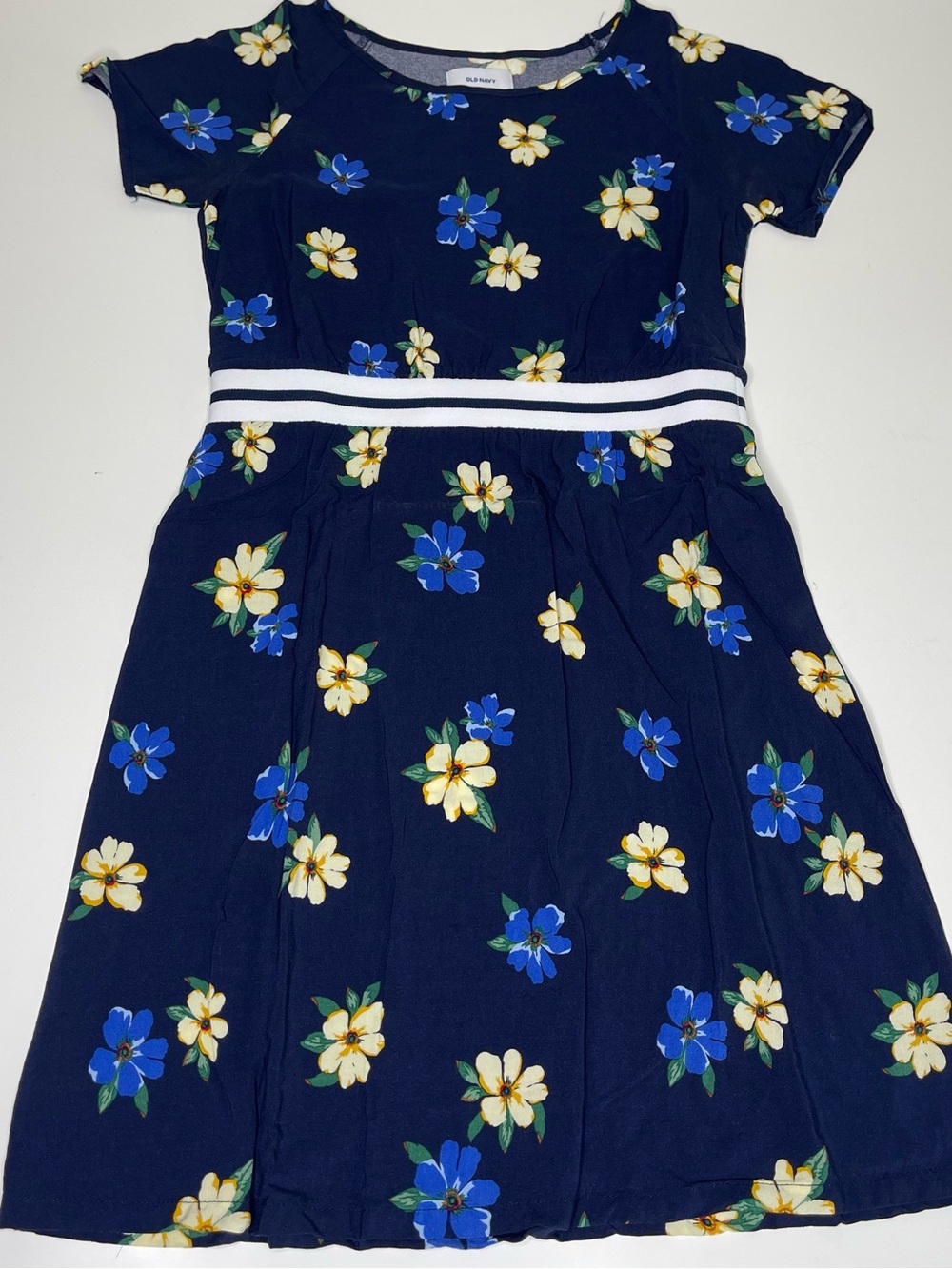 Old Navy Floral Summer Dress Short-Sleeve Fit & Flare Navy Blue Girl's MEDIUM 8